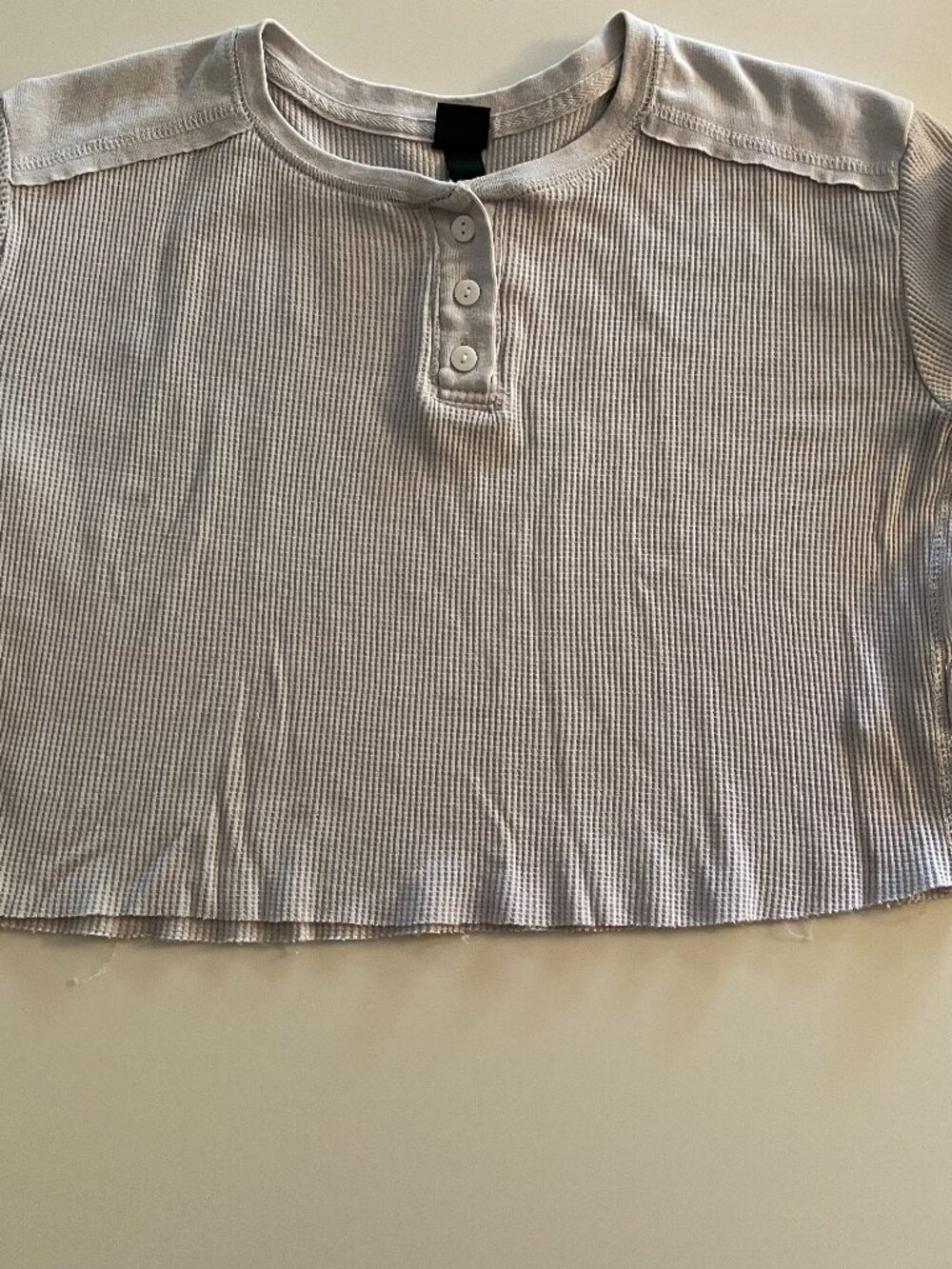 Wild Fable Gray Waffle Knit Henley Crop Top with Long Sleeves - Women's Small